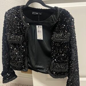 Mango Black Sequin Cropped Jacket